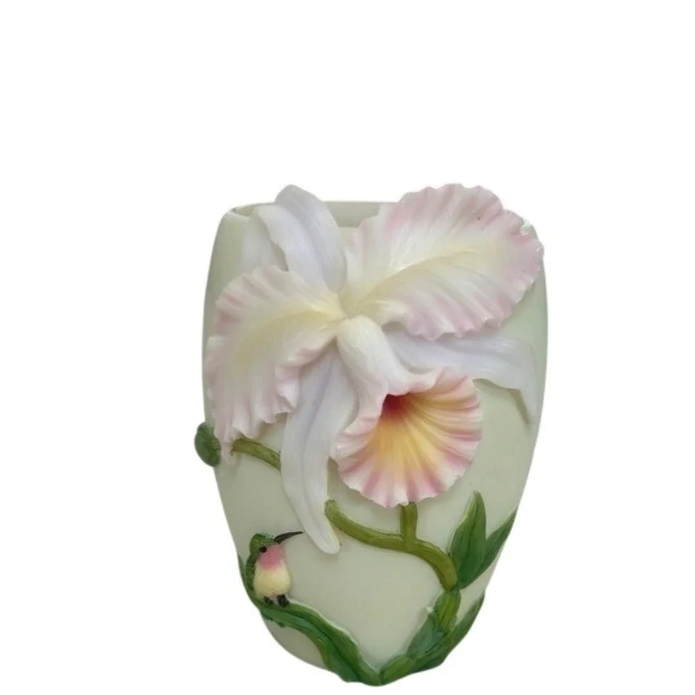 Floral Orchid and Hummingbird 3D Accent‎ Lamp Night Light Warm Glow Pink Green
